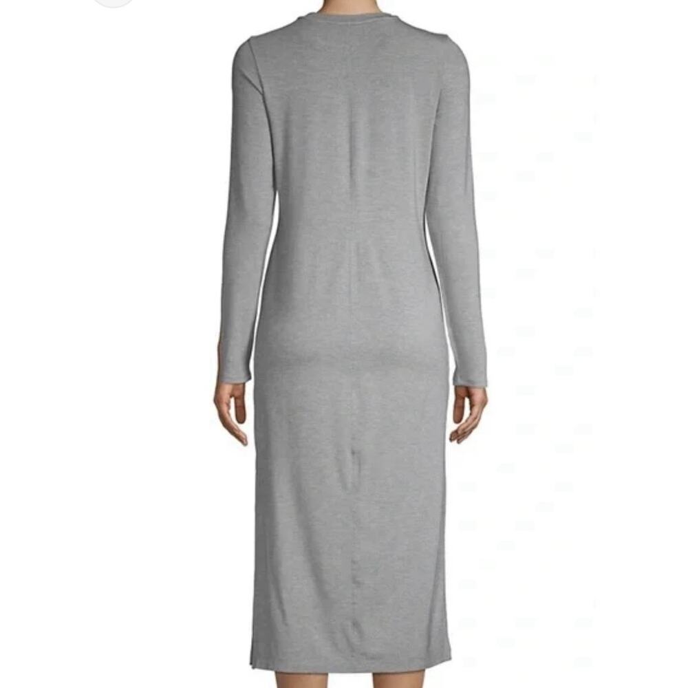 VINCE Long Slv Jersey Knit Midi T Shirt Dress Sz XS Stretchy Side Slit Gray - Picture 3 of 8
